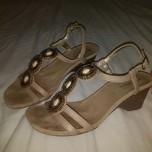Beaded Casual Dress Sandals, Sz 7.5, 2.5" Heel